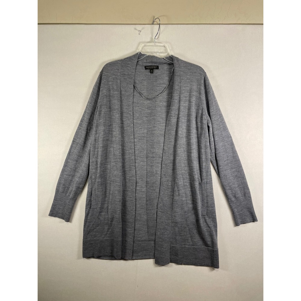 Banana Republic Womens Gray 100% Merino Wool Open Front Cardigan Sweater Size M - Picture 2 of 7
